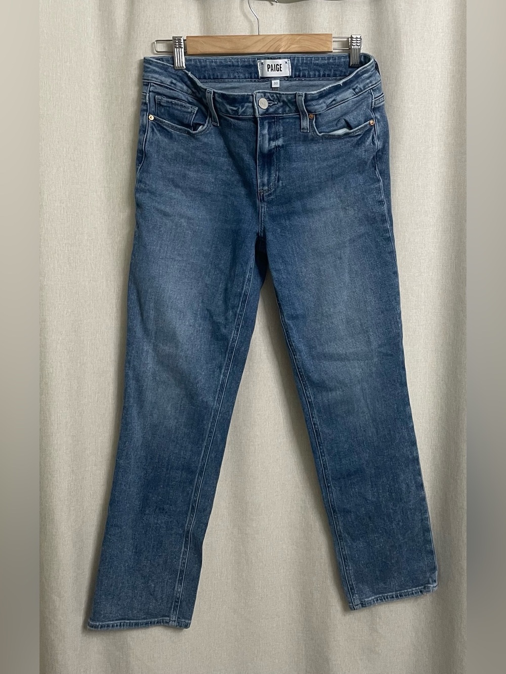 PAIGE Amber Slim Straight Jeans Medium Wash Stretch Denim Size 30